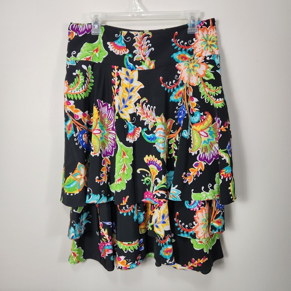 Lauren Ralph Lauren Bright‎ Multi Color Vintage Tiered Skirt Knee Length Size 8